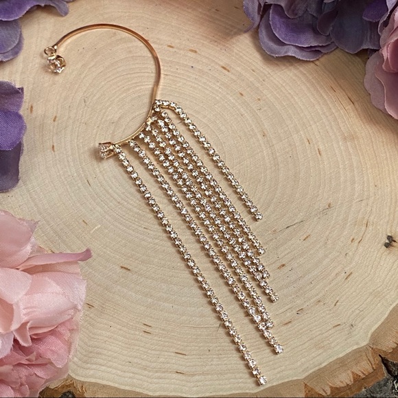 Glam Crystal Tassel Left Ear Cuff Clip Earring - Picture 14 of 16